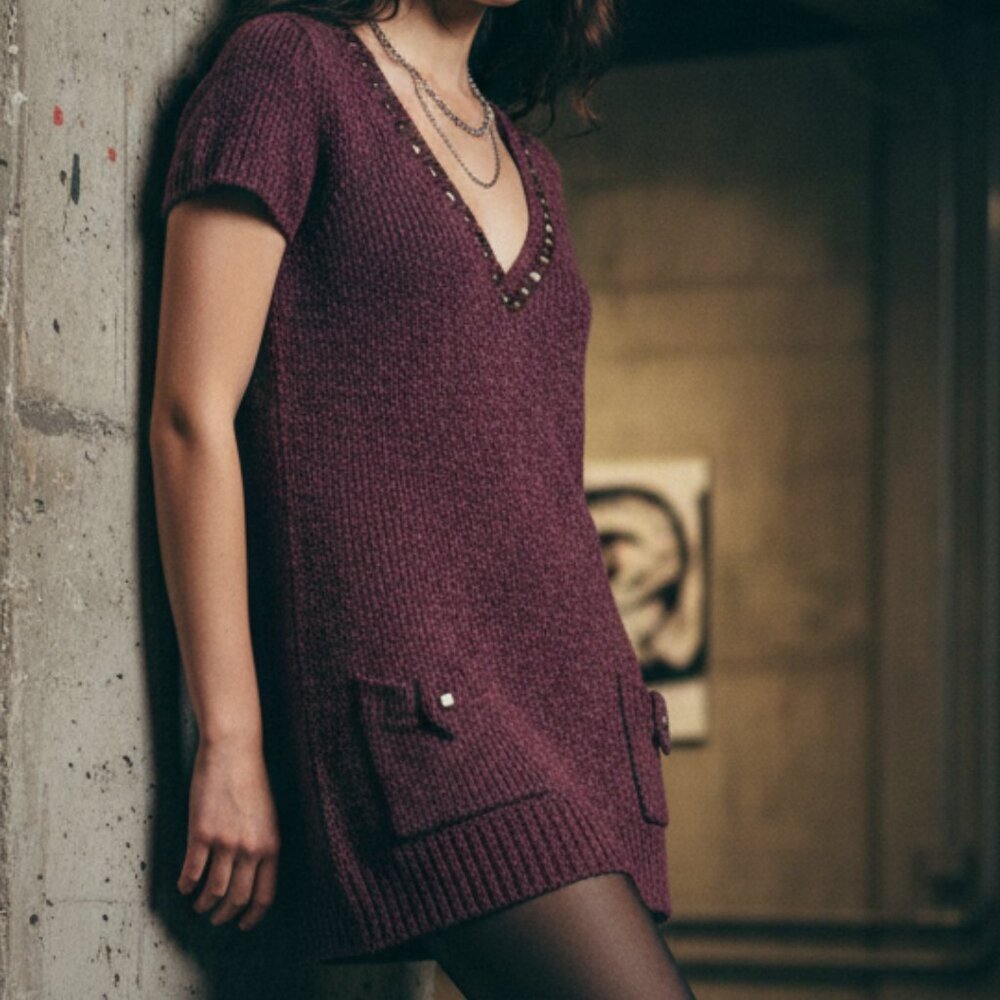 Studded Grunge Love By Design Burgundy Acrylic Knit Tunic Sweater Dress M Medium